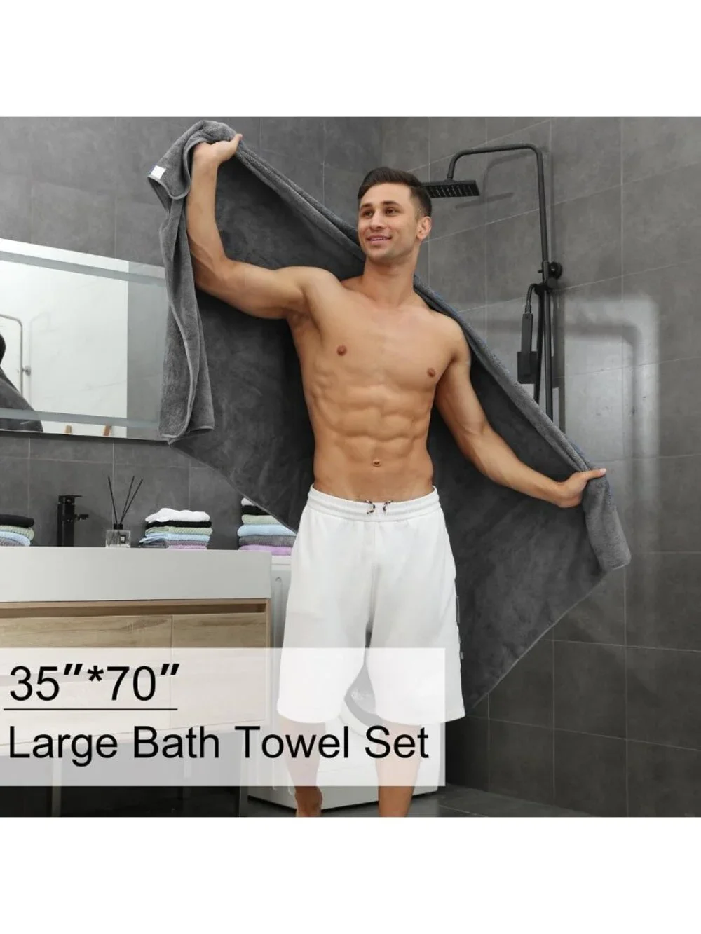 Luxury 8-Piece Gray Bath Towel Set - Oversized, Soft, Highly Absorbent, Quick